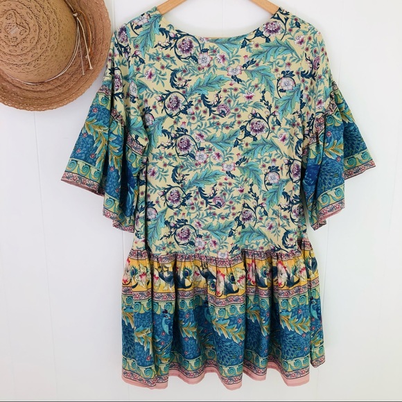 For Love Bell Colorful Peacock Floral Short Sleeve Blouse Women’s Size Large - Picture 14 of 14